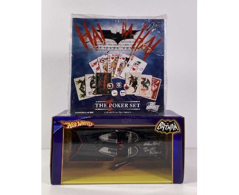 A Hot Wheels Batman batmobile toy in box (Mattel, 2007) signed in silver ink by Adam West and Burt Ward (with Diecast Legends