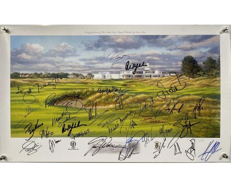 A limited edition 'Royal Birkdale' print by Steve Lotus (No.50/250) signed by 30+ golfers to inc: Padraig Harrington, Martin 