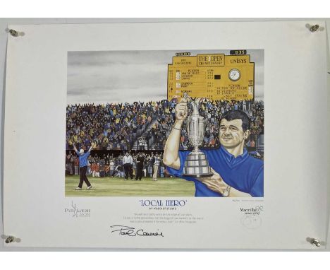 A limtied edition litho print by 'A'Becket Studio' signed in black marker pen by golfer Paul Lawrie. 45 x 64cm.