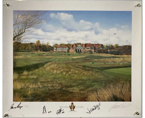 A limited edition print by Graeme Baxter (with COA) signed by winners inc Gary Player, Ernie Els, Tom Lehman, David Duval.Sig