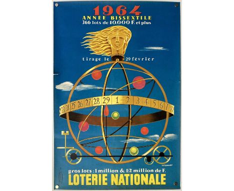 An original 1964 French 'Loterie Nationale' advertising poster, art by 'Lesourt'. Measures 15.5 x 23". Tear from left edge. R