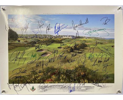 A limited edition Graeme Baxter 'Carnoustie' print signed by 30+ golfers to inc: Vijay Singh, Justin Rose, David Howell, Erni