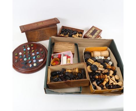 A box of games, including cribbage, solitaire and chess 