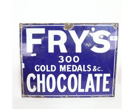 Fry's Chocolate, Antique blue and white enamel advertising sign, 38cm x 48cm 