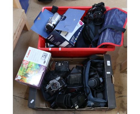 Various Vintage cameras and accessories, including Minolta SRT 101, Olympus Shoot and Go R, Canon EOS1000, Minolta 5000 etc (