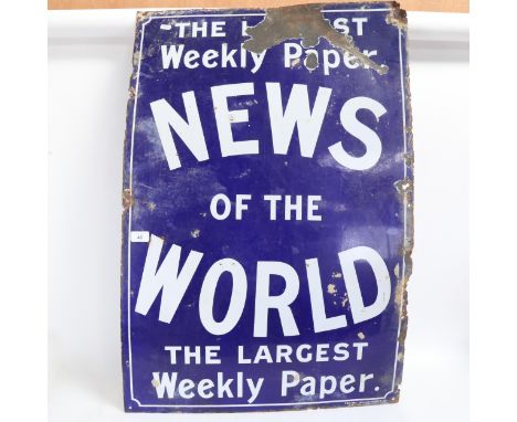 News Of The World, blue and white Antique enamel sign, 90cm x 61cm 