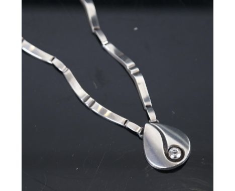 STEN & LAINE - a Vintage Finnish sterling silver and cubic zirconia pendant necklace, necklace length 40cm, 44.4gNo damage or