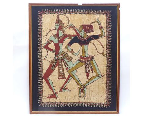 4 Indian batik prints on fabric, largest 119cm x 96cm 