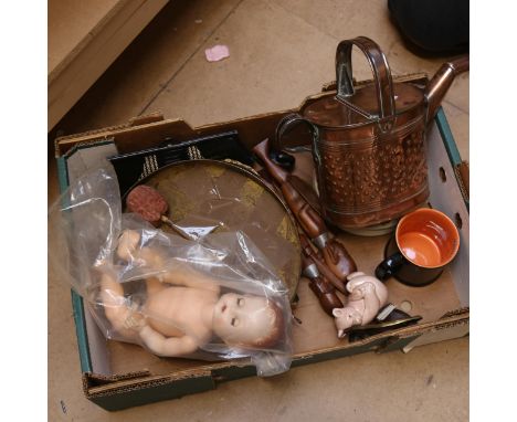 Various collectables, including Middle Eastern brass gong, Poole Pottery bear, brass horse desk calendar etc 