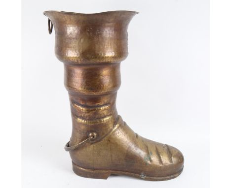 A large brass boot stick stand, height 49cm 