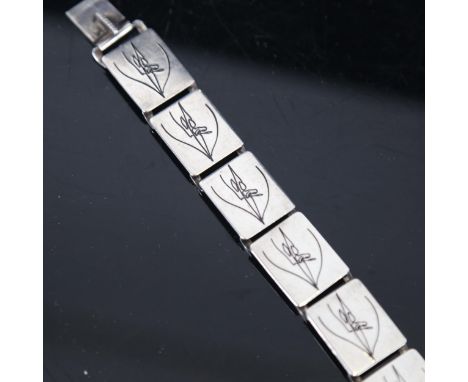 JENS TAGE HANSEN - a Vintage Danish stylised sterling silver and black enamel panel bracelet, circa 1950s/60s, bracelet lengt