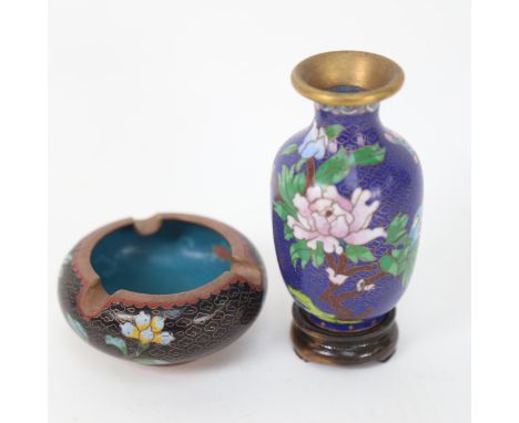 2 small Chinese cloisonne enamel vases, largest height 12cm 