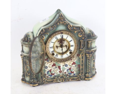 A Continental porcelain-cased 2-train mantel clock, height 29cm 
