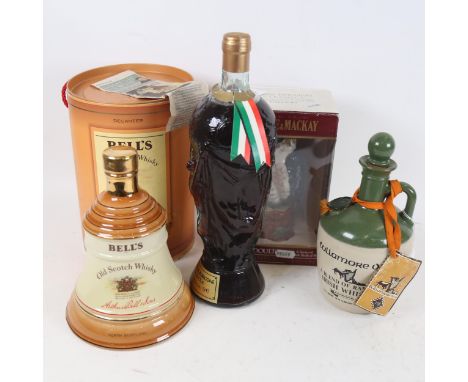 Various spirits, including Bell's Ceramic Old Scotch Whisky in original box, Royal Doulton Whyte and Mackay Falcon etc 