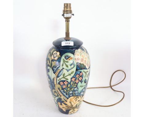 A Moorcroft blue ground Golden Lily pattern lamp, bell mark for 1991, height excluding fitting 32cm
