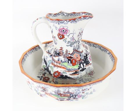 A Victorian Mason's Ironstone wash jug and basin set, bowl diameter 41cm 