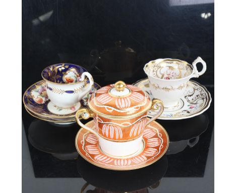 A gilded 2-handled cabinet cup and cover on stand, pattern no. 1084, a Chamberlains Worcester gilded cabinet cup and saucer w