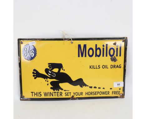 Mobiloil Kills Oil Drag, enamel advertising sign, 24cm x 40cm 