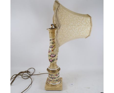 A ceramic table lamp with floral decoration, and shade, height 70cm overall 