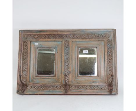 A rustic distressed hallway mirror and coat hook, 48cm x 72cm 