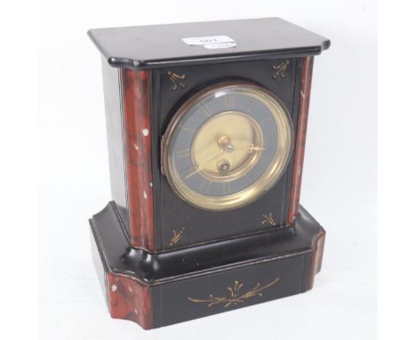 A slate and coloured marble mantel clock, height 23cm 