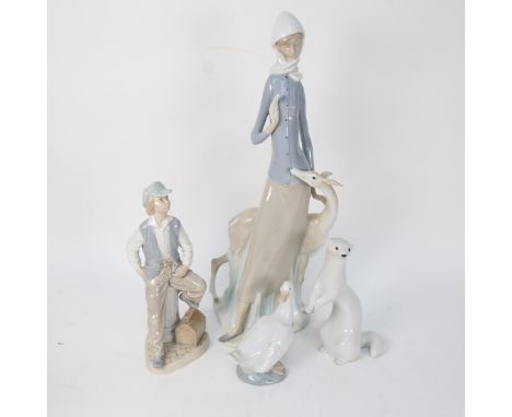 3 NAO porcelain figures, and a Russian porcelain stoat, largest height 45cm (4) 