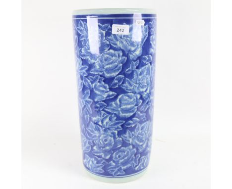 An Ironstone blue and white ceramic cylinder stick stand, height 45cm 