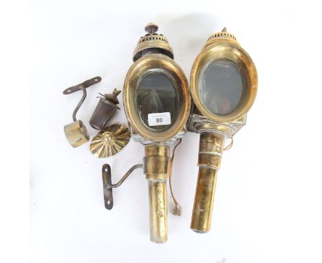A pair of Vintage brass coach lamps, by Limehouse Lamp Co, height 40cm, with mounting brackets 