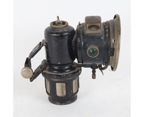 An early Lucas acetylene motoring lamp with nickel plate mounts 