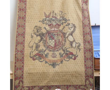 A large machine-made embroidered crest tapestry, 185cm x 130cm 