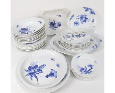 Royal Copenhagen blue and white porcelain dinnerware, with painted floral decoration, including meat plate, length 44.5cm, an