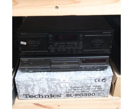 Vintage stacking Hi-Fi, comprising Denon double-cassette deck DRW-580, and Technics compact disc player SL-PG390 (2) 