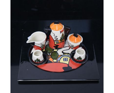 A miniature Lorna Bailey ceramic tea set, including tray, tray length 18.5cm 