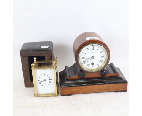 A French brass carriage clock, height 7.5cm, with case, and a small mantel clock by Bensons of Ludgate Hill 