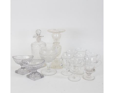 Various glassware, including pair of leaded-glass table salt cellars, Brandy glass, candlestick etc 