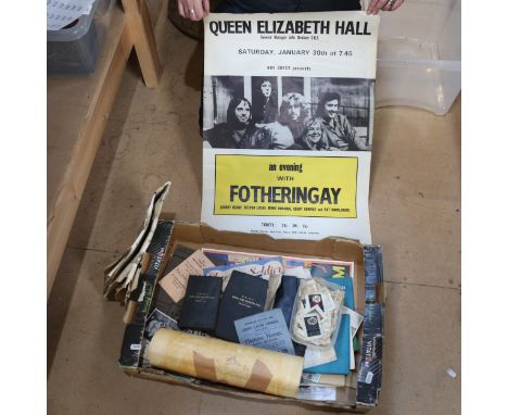 Various cigarette silks, Vintage postcards, posters etc (boxful) 