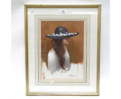 T W Quinn, oil on paper, portrait of a girl, 37cm x 27cm, framed 