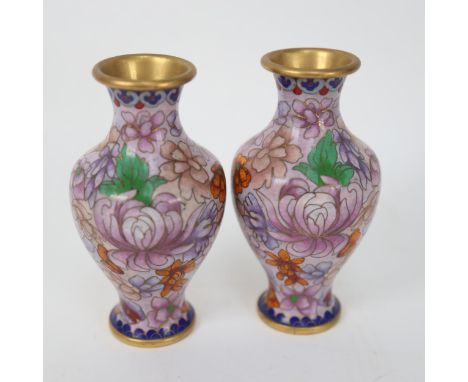 A pair of Chinese cloisonne enamel baluster vases, height 12.5cm 
