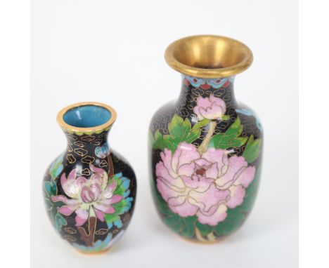 2 small Chinese black ground cloisonne enamel vases, largest height 10cm 