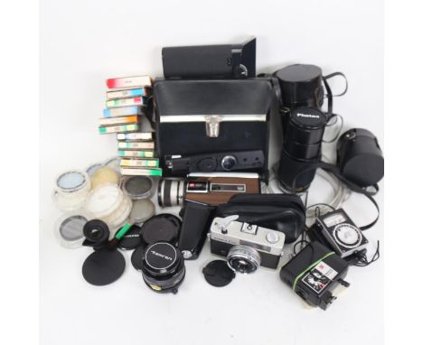 Various Vintage camera accessories, including colour filters, Gaf65 autozoom, lenses etc 