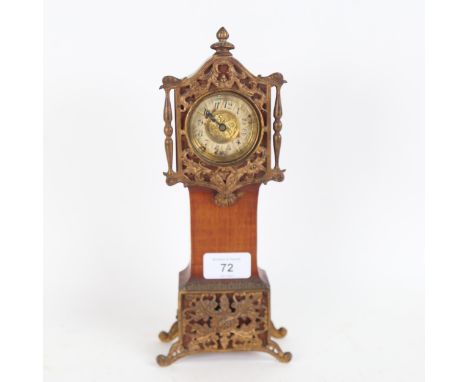 A miniature mahogany and ormolu-mounted longcase mantel clock, with enamel dial, by The British United Clock Co Ltd, height 2