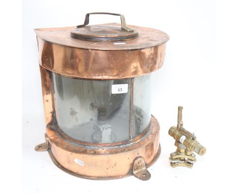 A Vintage ship's copper masthead lamp, with curved glass lenses, early to mid-20th century, height 33cm, width approx 30cm, a