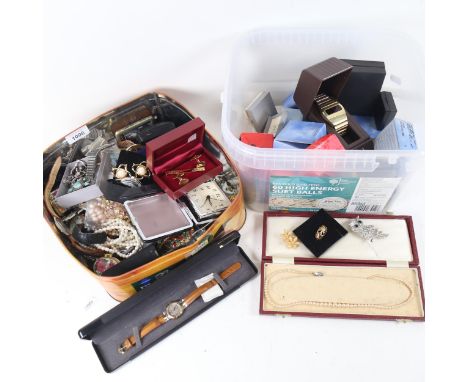 A tray of Vintage and other costume jewellery, earrings, brooches etc (2 boxes) 