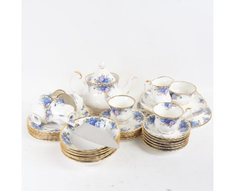 A Royal Albert Moonlight Rose pattern tea and cake service for 6 people, teapot height 20cm