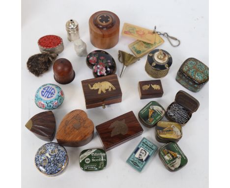 Various miniature boxes and containers, including cloisonne enamel, lacquer etc (boxful) 