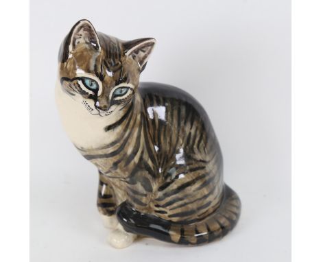 A large Seneshall Studio pottery seated tabby cat figure, Tinkabelle, signed, height 29cmNo chips cracks or restoration, only