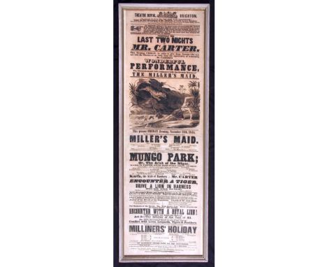 Original Theatre Royal Brighton playbill, November 15th 1844 including THE MILLER'S MAID, with engrd woodcut vig of tiger lea