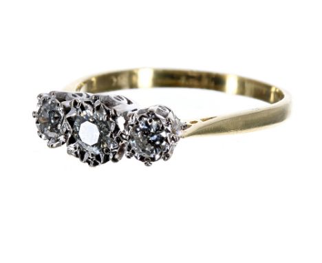 18ct and platinum three stone diamond ring, 0.50ct approx, clarity SI, colour H-I, 3.1gm,  ring size Q/R