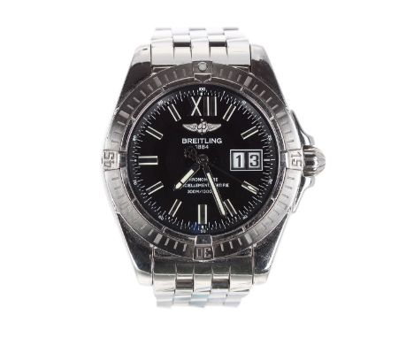 Breitling Windrider Cockpit automatic stainless steel gentleman's bracelet watch, ref. A49350, serial no. 1248xxx, black dial