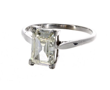 Impressive 18ct white gold and platinum diamond solitaire ring, emerald-cut, 2.29 ct approx, clarity VVS, colour L/M, 3.4gm, 